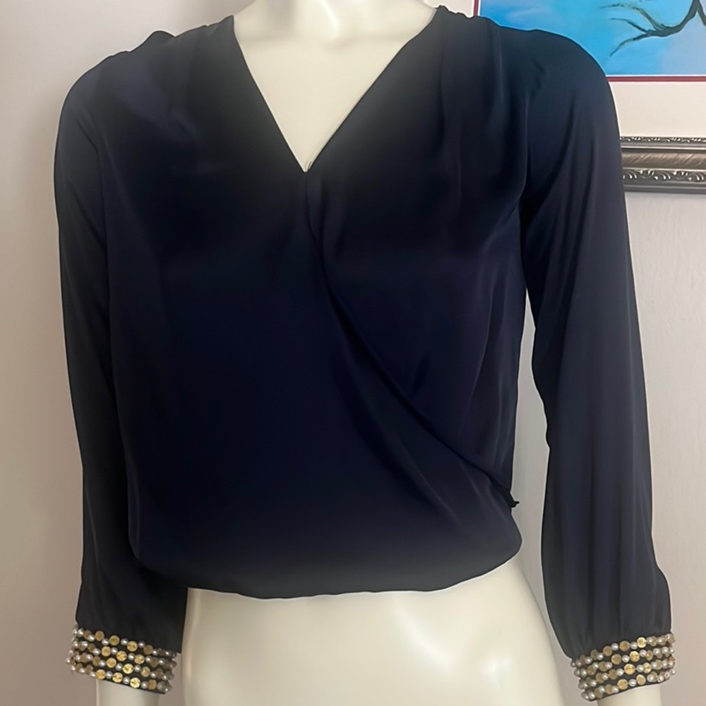 Dorothy Perkins Navy Women's Top with Embellished Cuffs